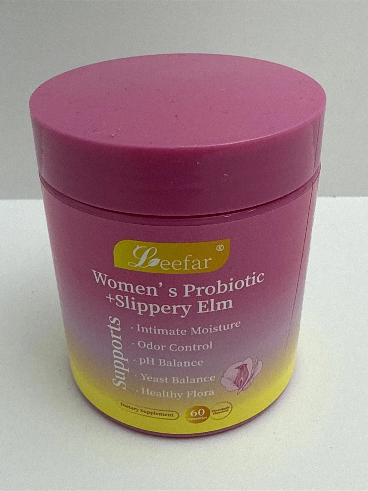 Leefar Women’s Probiotic Slippery Elm Pineapple 60 gummies exp 07/2027 Free ship