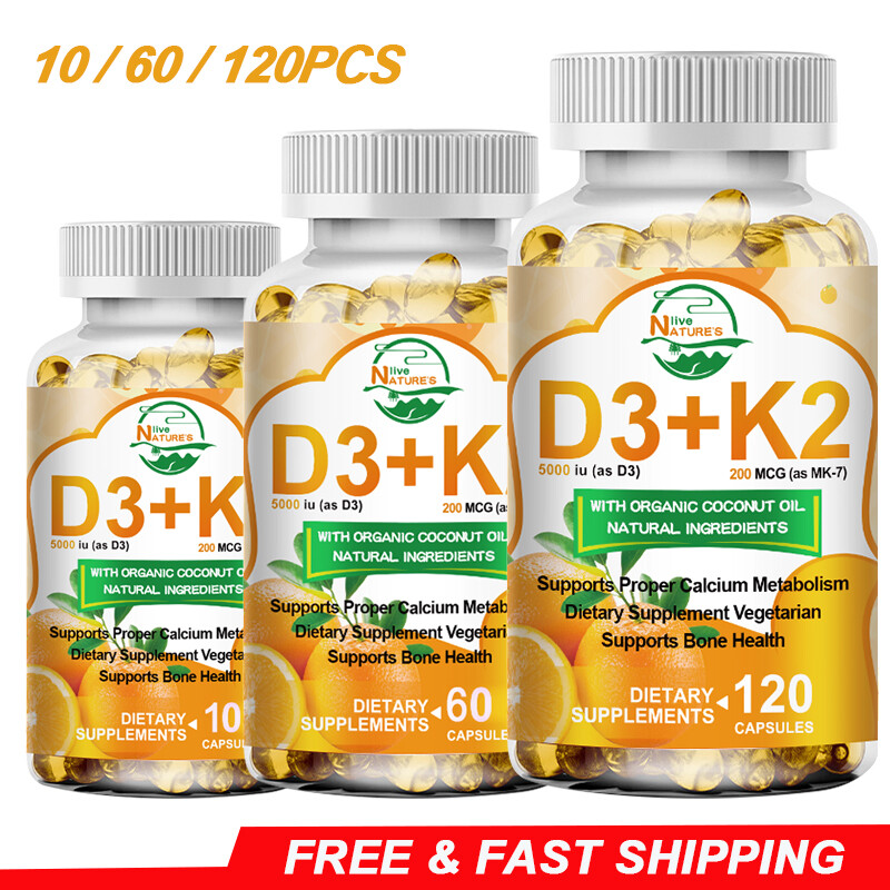 10/60/120PCS Vitamin K2 with D3 Capsules for Heart and Bone Health Supplement