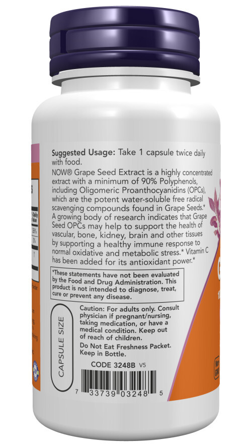 NOW Grape Seed, Standardized Extract, 100 mg, 100 Veg Capsules