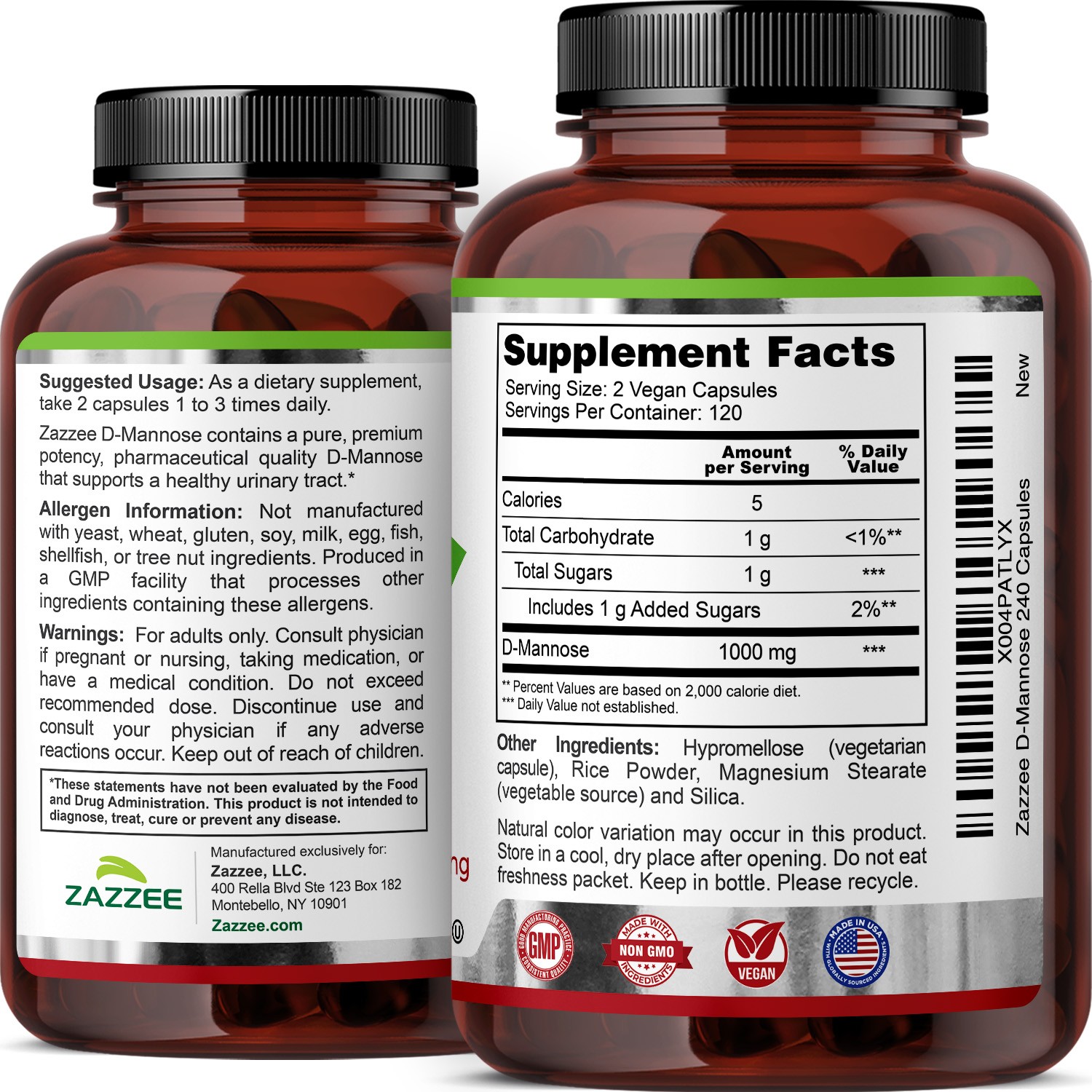 D-Mannose, 1000 mg per Serving, 240 Vegan Capsules, 4 Month Supply, UTI Support