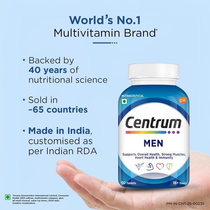 Centrum Men Multivitamin Strong Muscles, Immunity & Heart Health, 50 Tablets