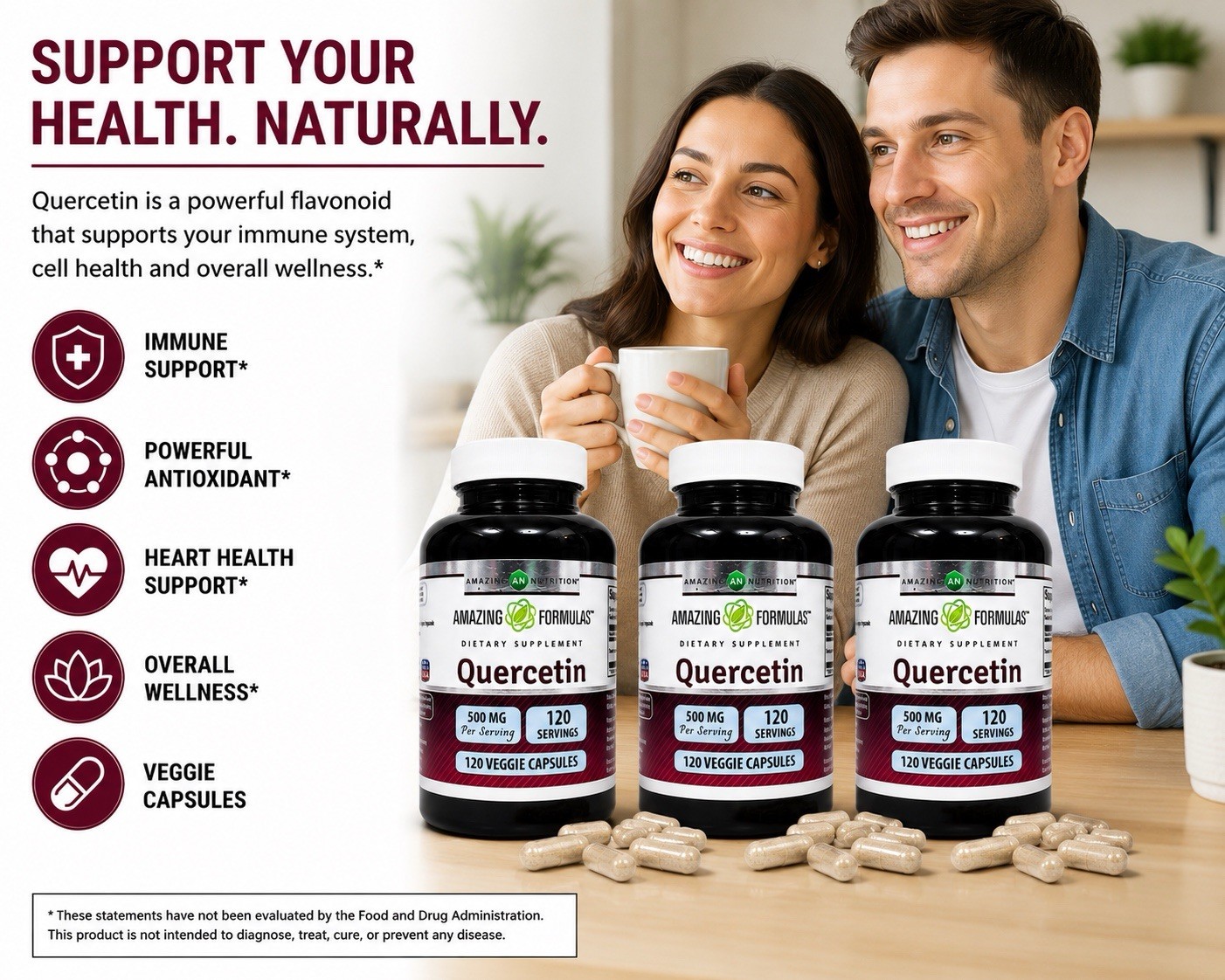 Quercetin 500mg 360 Veggie Capsules 3 Pack Immune Support Non GMO