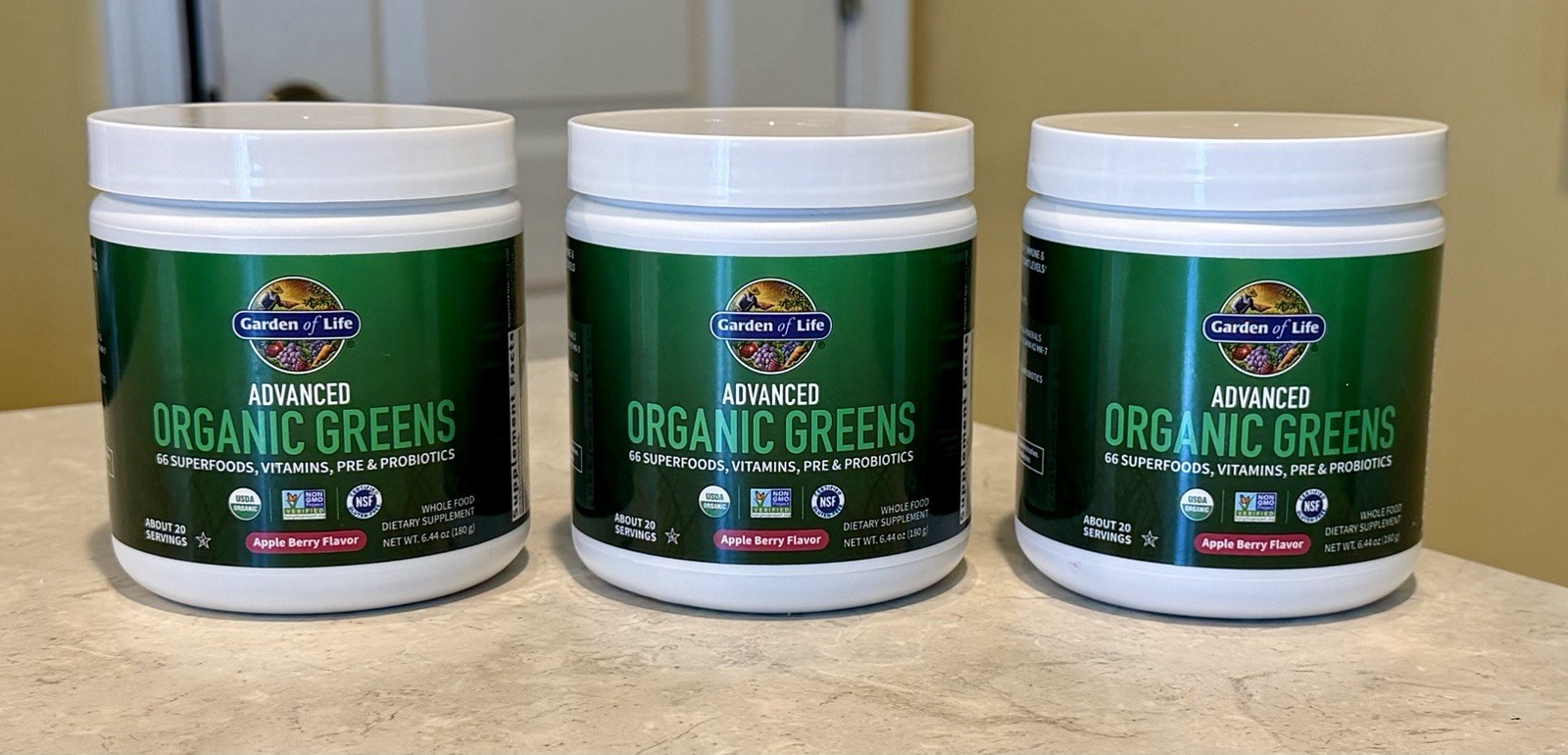 (3) x Garden of Life | Advanced Organic Greens | Apple Berry 6.44oz | Superfood