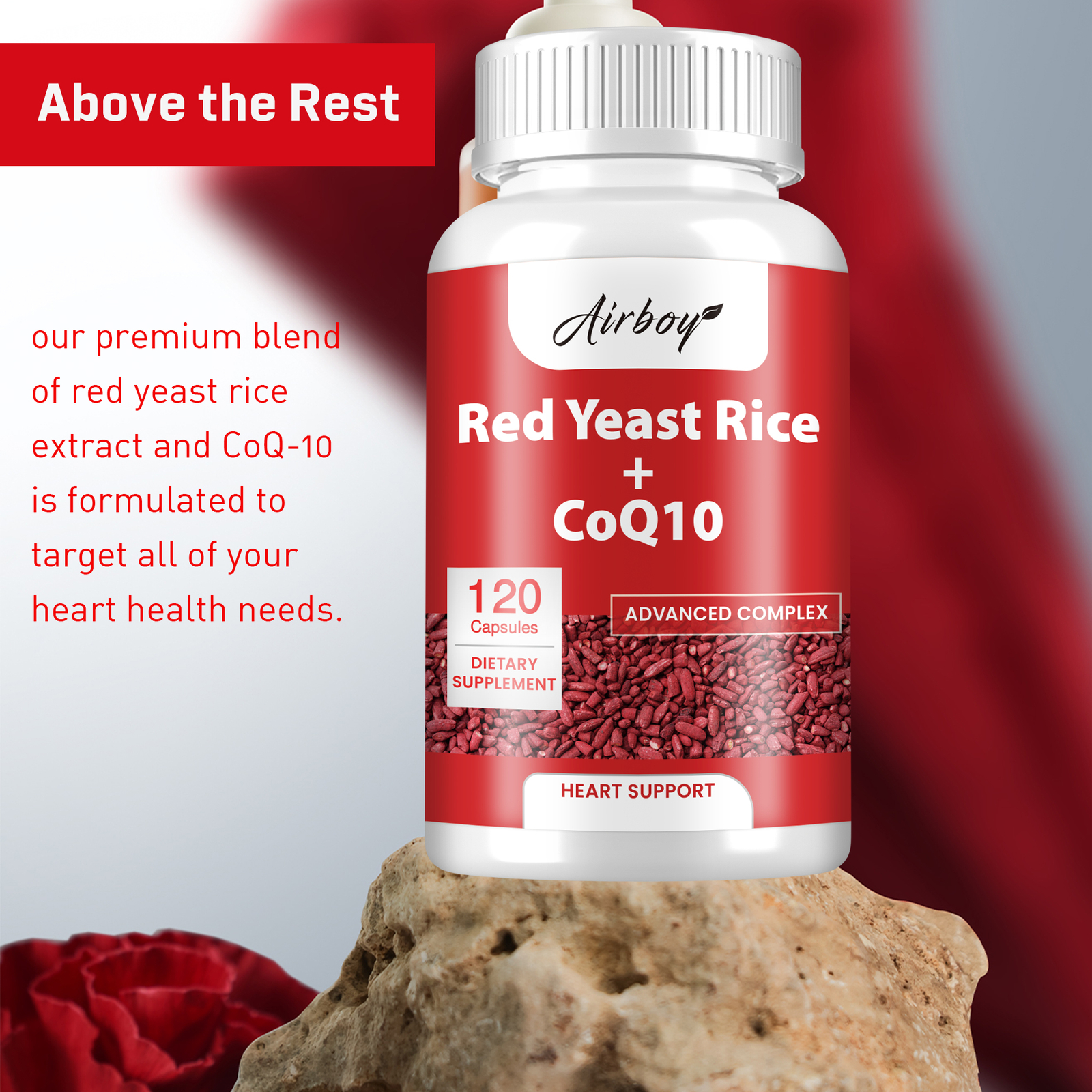 120pcs Red Yeast Rice +CoQ10 -Support Heart & Cardiovascular Health, Antioxidant