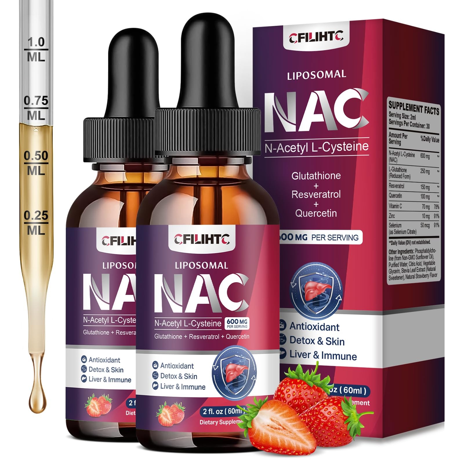 Liposomal Liquid NAC Supplement N-Acetyl Cysteine Drops, 2 Fl Oz (Pack of 2)