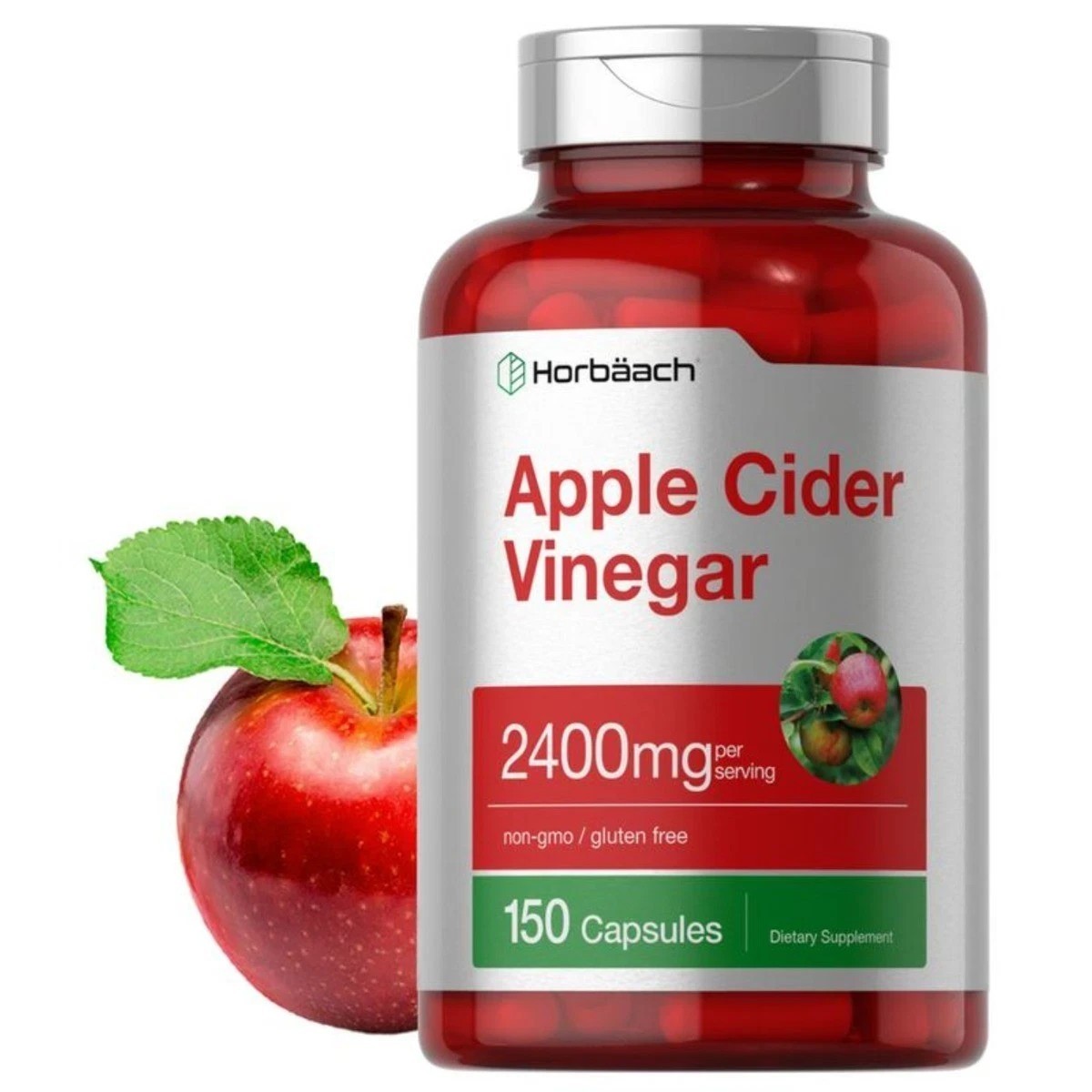Non-GMO Horbäach Apple Cider Vinegar 2400mg Supplement 150 Capsules Gluten NEW