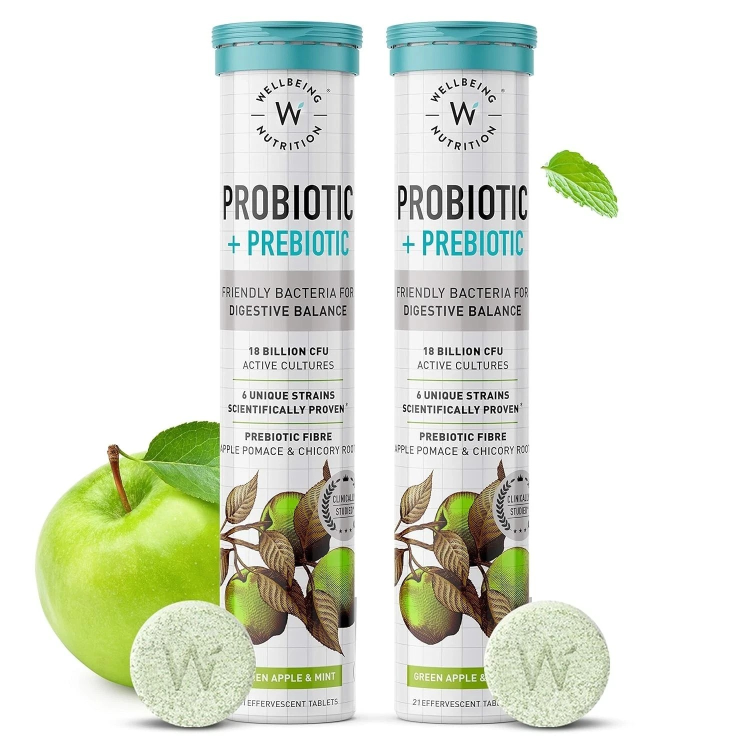 Wellbeing Nutrition Probiotics + Prebiotics – 21 Effervescent Tabs ( Pack of 2 )