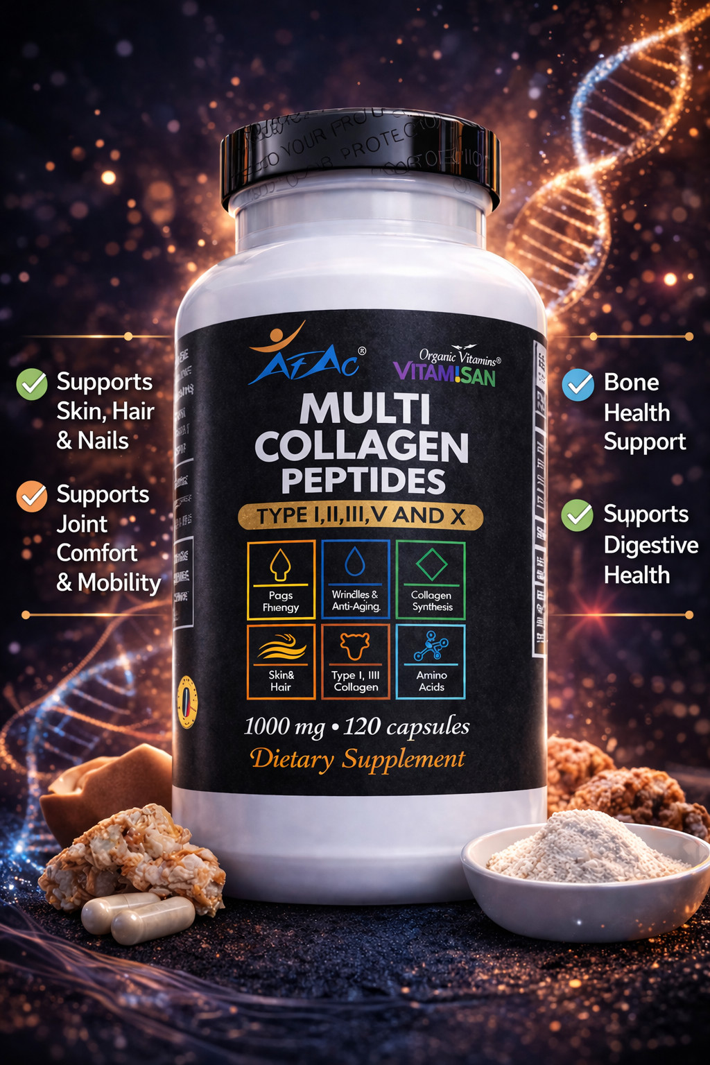 Total Collagen Protein Hydrolyzed Collagen Supplement 120 Caps paleo no gmo
