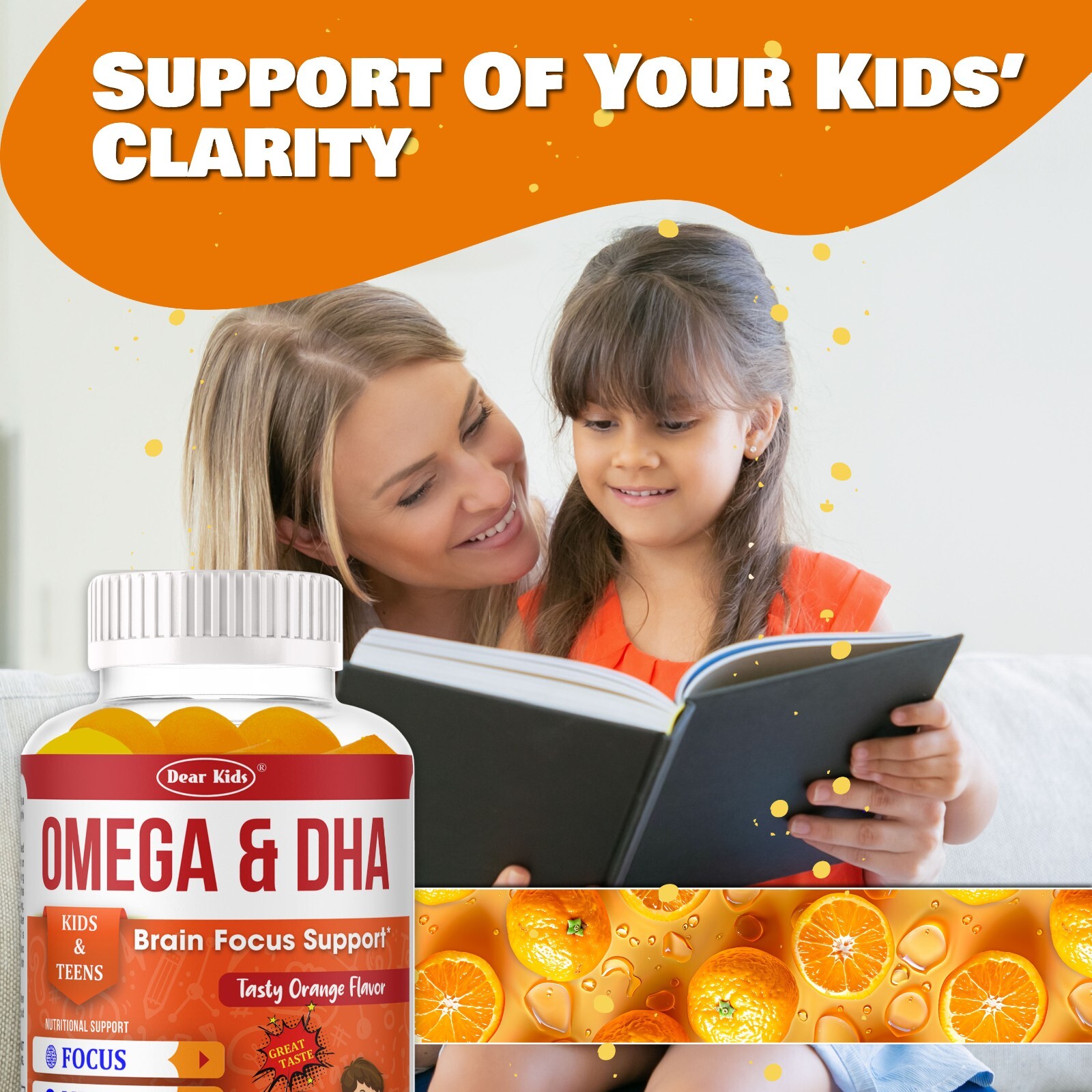 Brain Booster Focus Gummies for Kids & Teens, Omega 3 DHA Memory Supplement 60