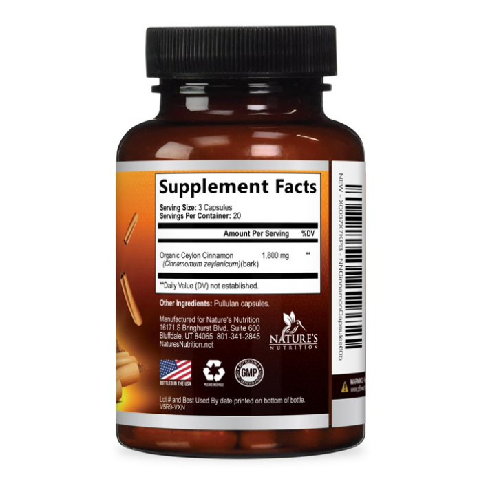 ( 2 pack ) Organic Ceylon Cinnamon 1800mg Certified Supplement Capsules