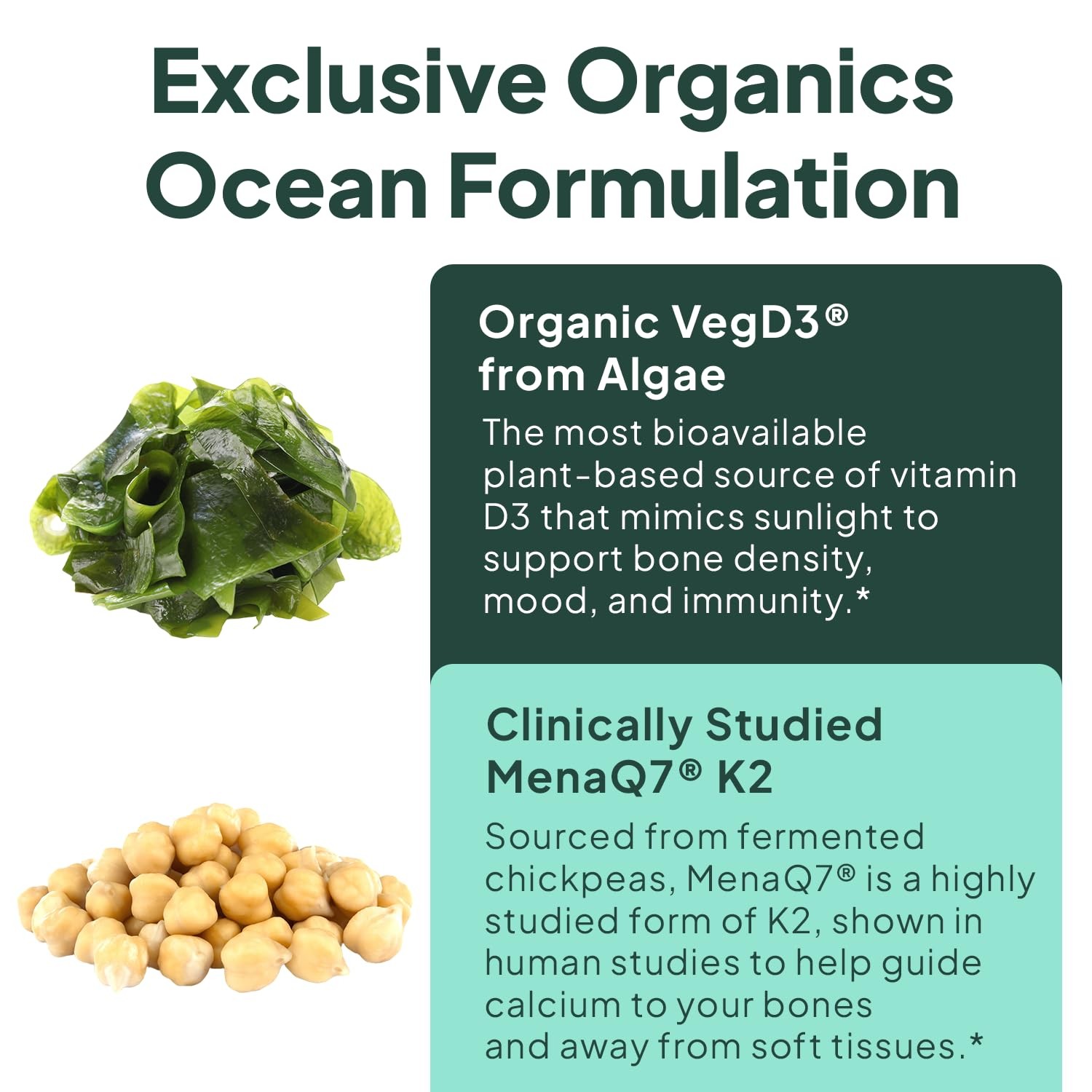 Organics Ocean Better D3 + K2-100% Organic VIT and K2 30 Count (Pack of 1)