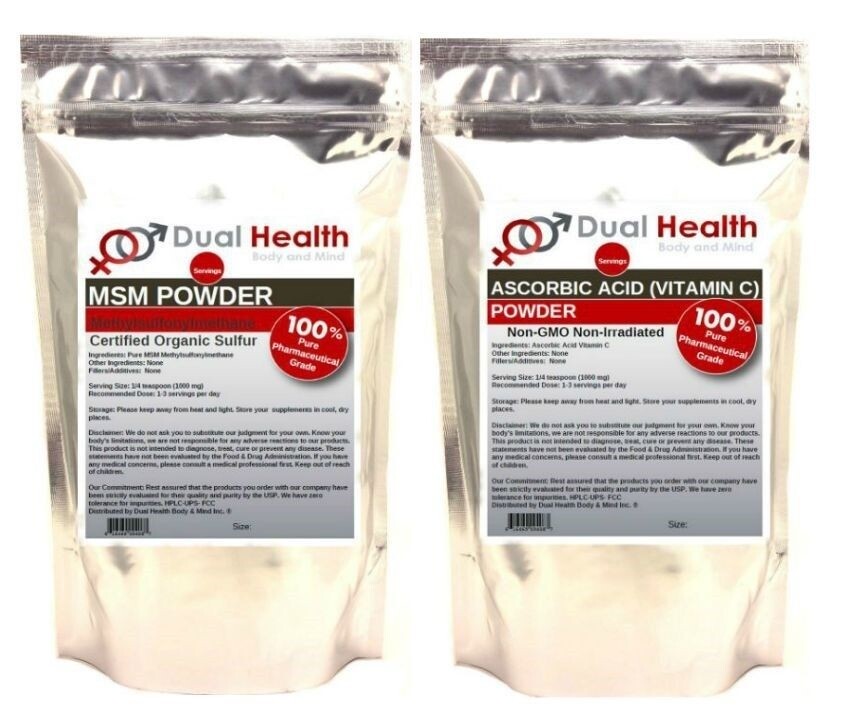 MSM & Ascorbic Acid (3.5 oz (100g) Each) Powder Vitamin C Pain Relief Skincare