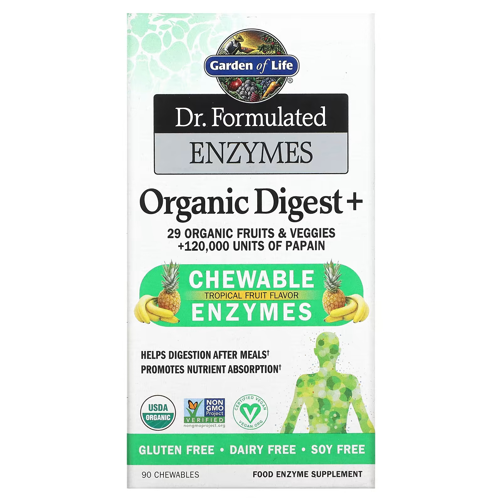 2 X Garden of Life, Dr. Formulated Enzymes, Organic Digest +, Tropical Fruit Fla
