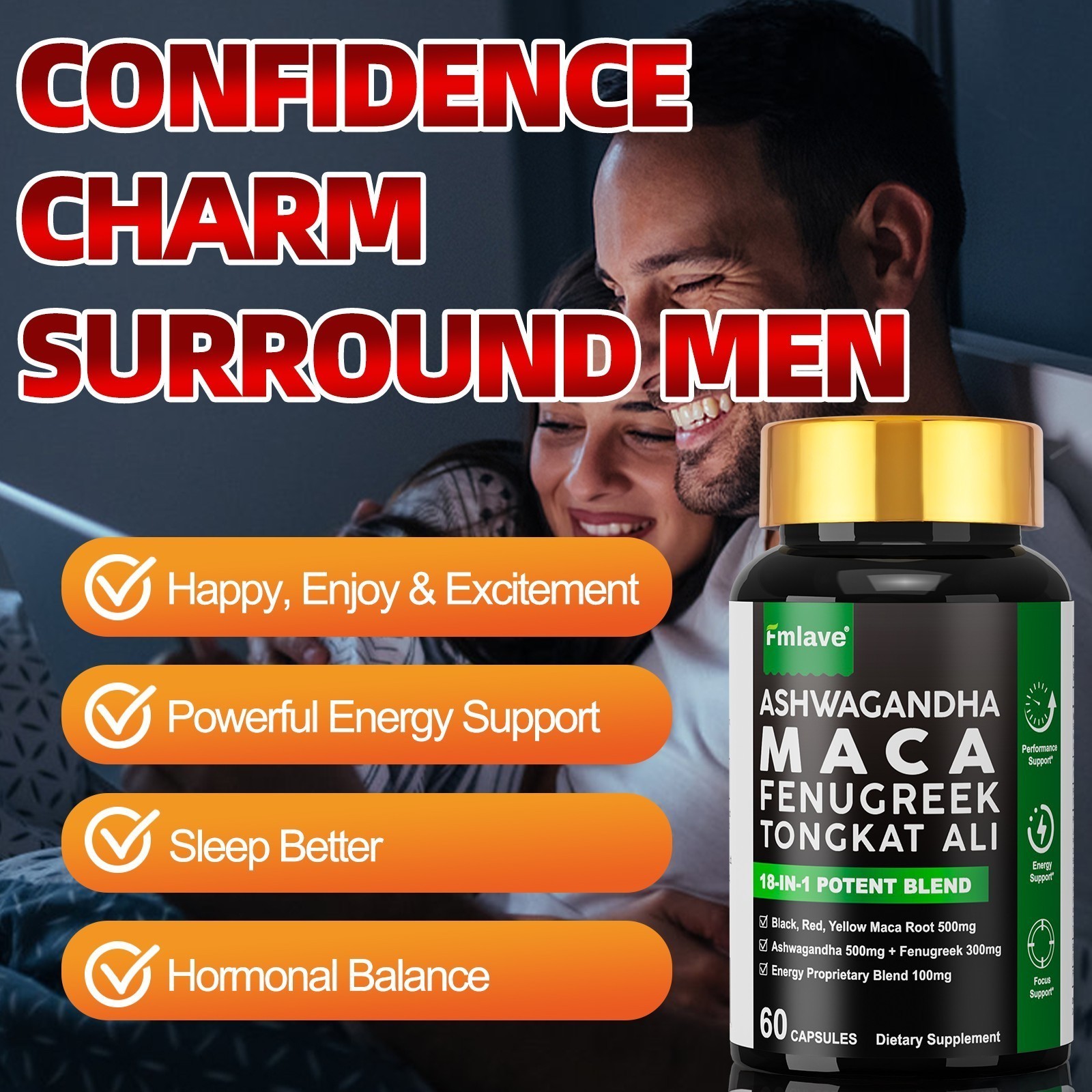4 pack Maca Panax Ginseng TongkatAli Extract Strong Natural Testosterone Booster