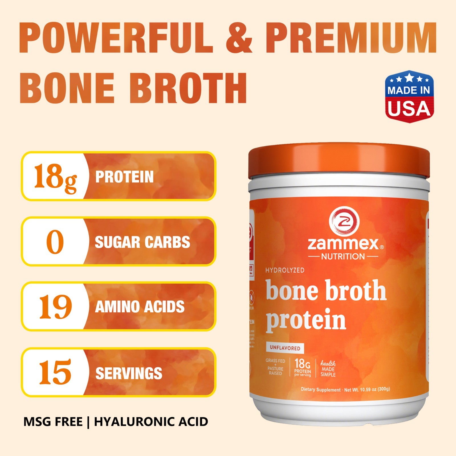 Grass Fed Beef Bone Broth Protein Powder Hydrolyzed Collagen Peptides -10.59oz