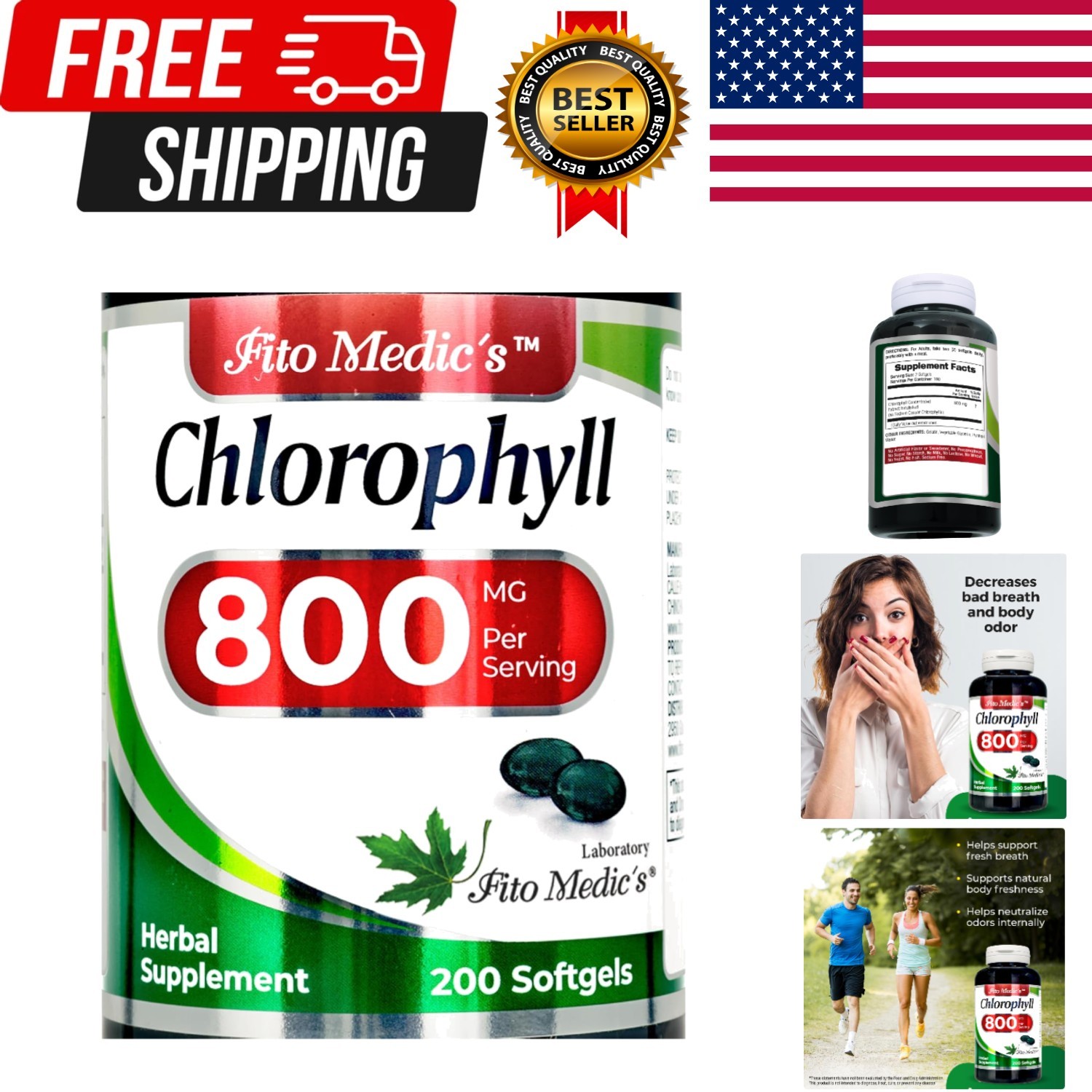Lab – Chlorophyll – pure – 800 mg per serving- 200 Softgels – chlorophyll capsul
