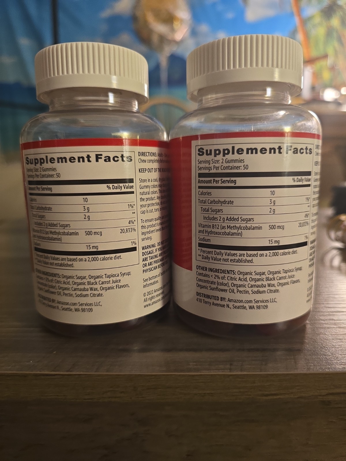100ct x 2, Vitamin B12 Gummies, 500mcg, Raspberry, Amazon Basics