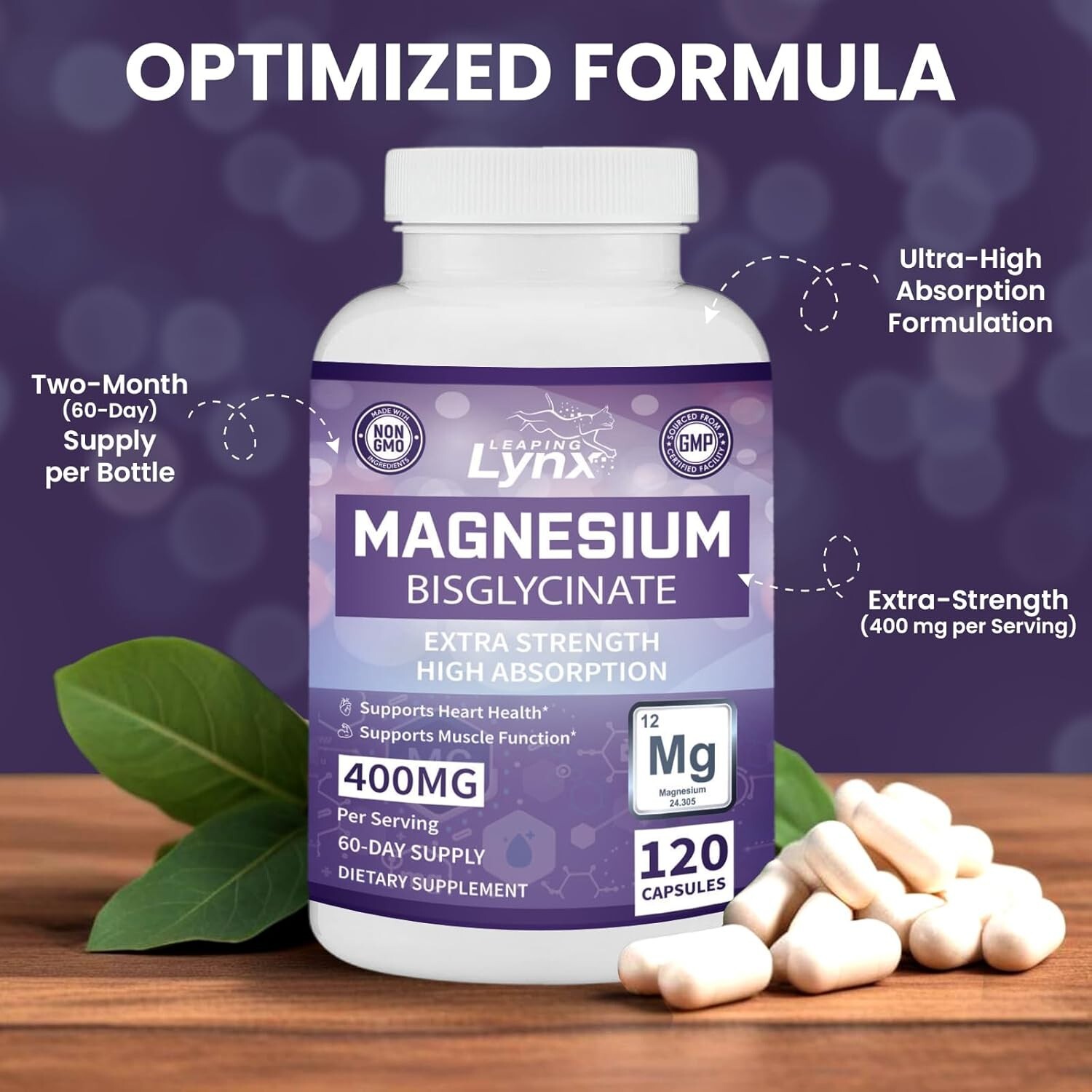 Magnesium Glycinate 400 mg, [120 ct] Maximum Absorption Chelated & Purified Magn