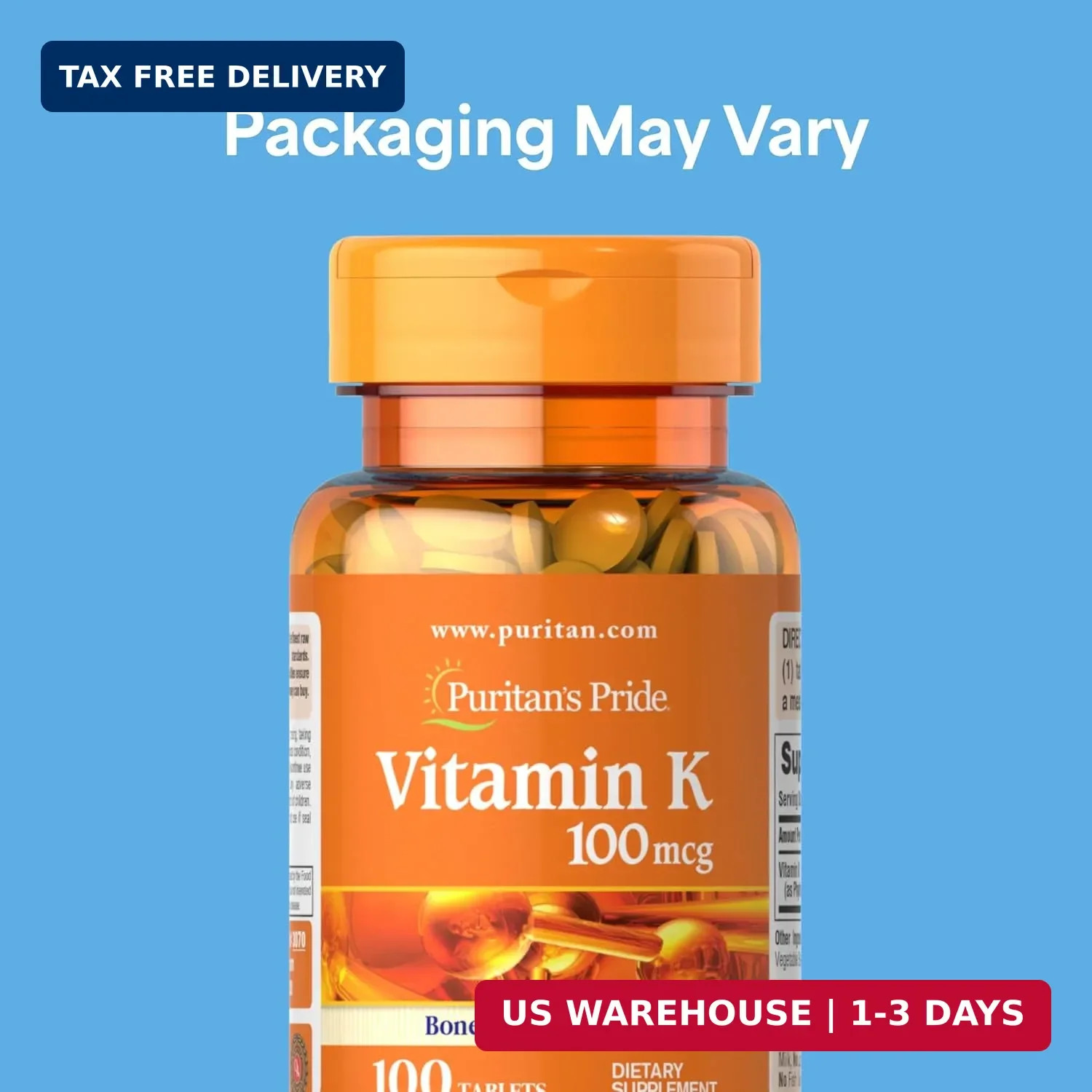 Puritan’s Pride Premium Vitamin K 100mcg, Dietary Supplement for Bone, Joint, an