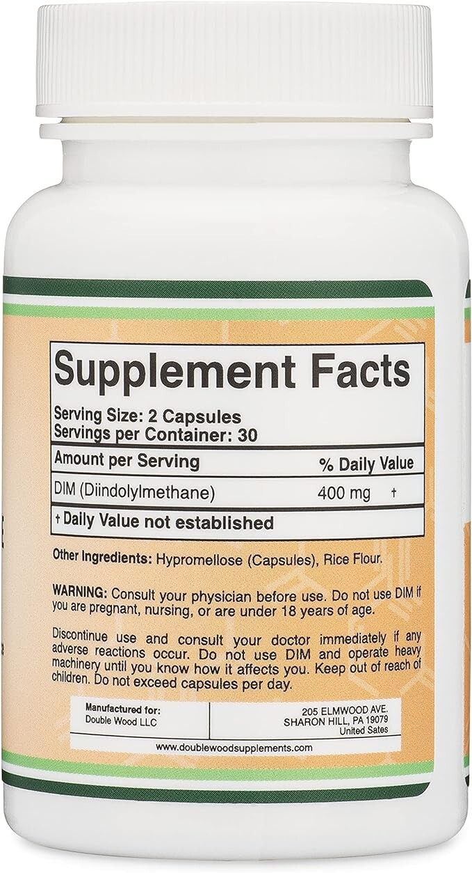DIM Supplement for Women and Men, 400Mg per Capsule, 60 Capsules, by Double Wood