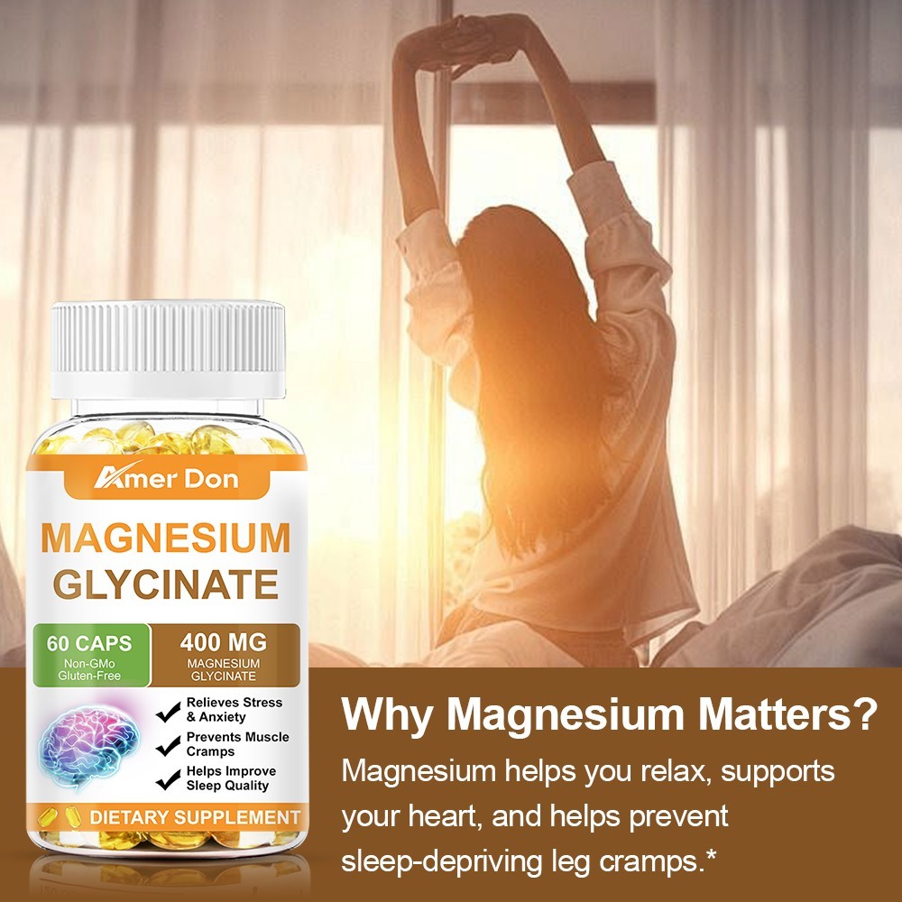 Magnesium Glycinate 400mg 60PCS- Sleep Support & Muscle Relaxation – Non-GMO