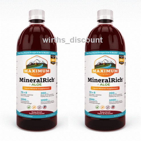 2 BOTTLES MAXIMUM LIVING MINERALRICH PLUS ALOE LIQUID MINERAL RICH. 64 OZ. TOTAL