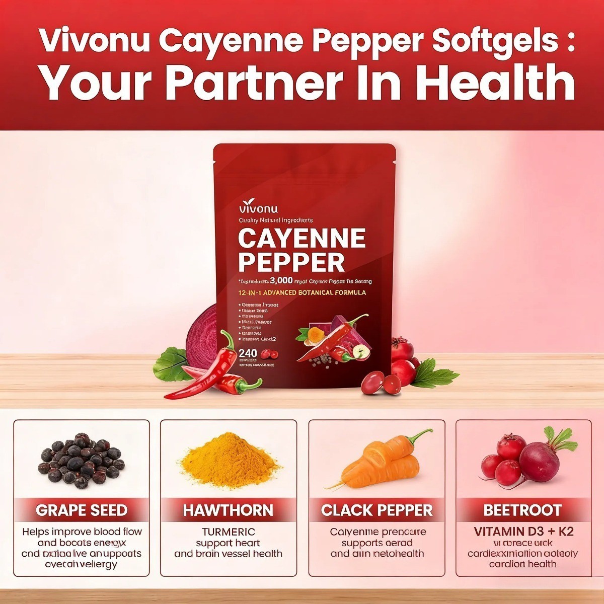 FREE SHIP 3/2PACK Cayenne Pepper Softgels Supplement – 240 Capsules NEW