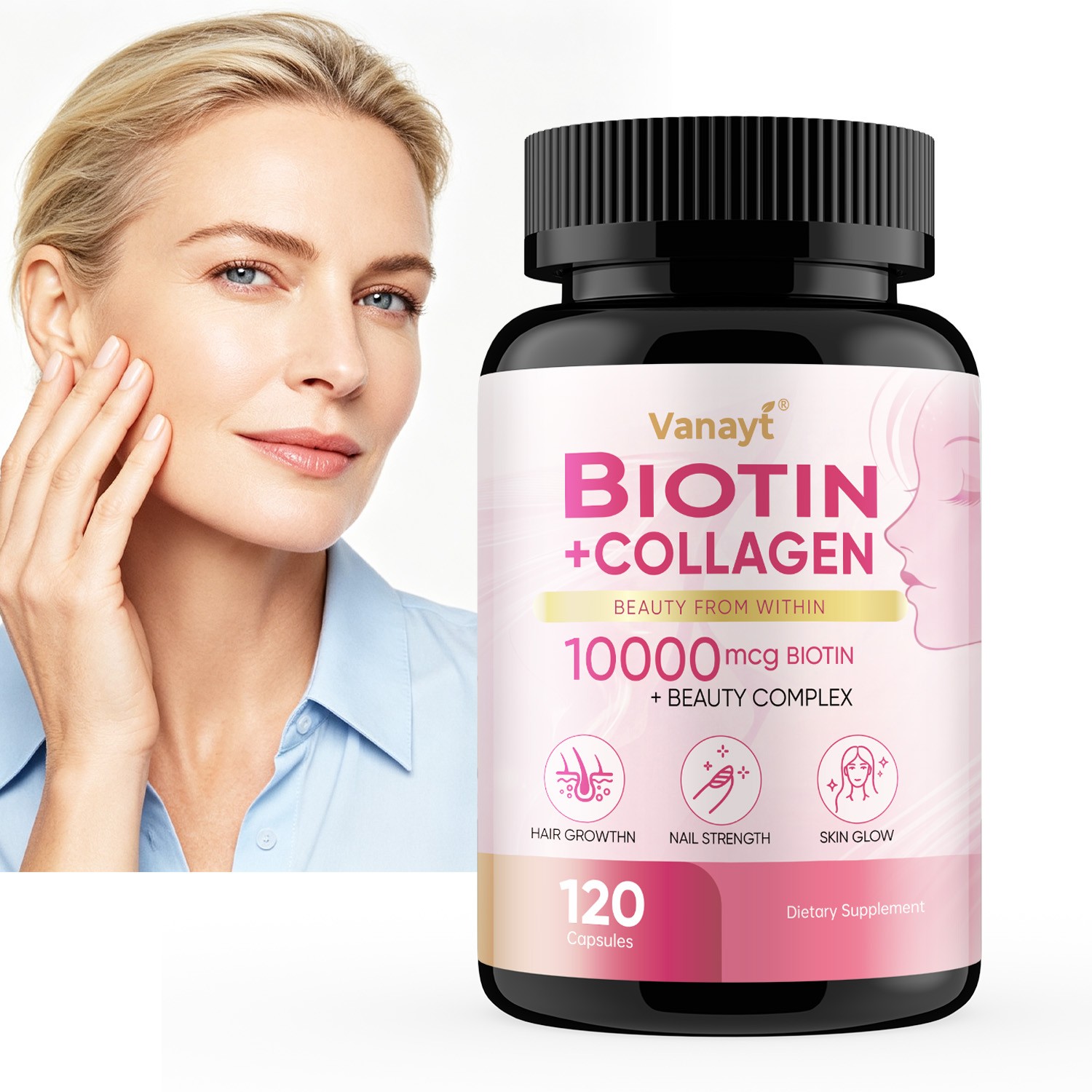 Biotin 10000mcg Collagen Capsules Hair Growth Nail Strength Skin Glow Support