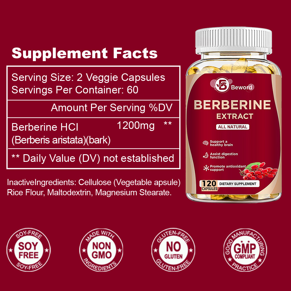 Premium Berberine HCL Extract 1200mg Capsules – Blood Sugar Support 180pills NEW