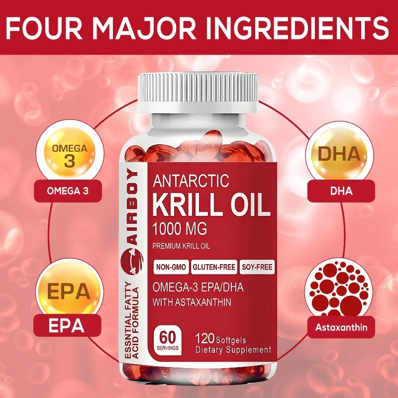 Antarctic Krill Oil 1000mg 120pcs,Promotes Joint, Skin and Cardiovascular Health