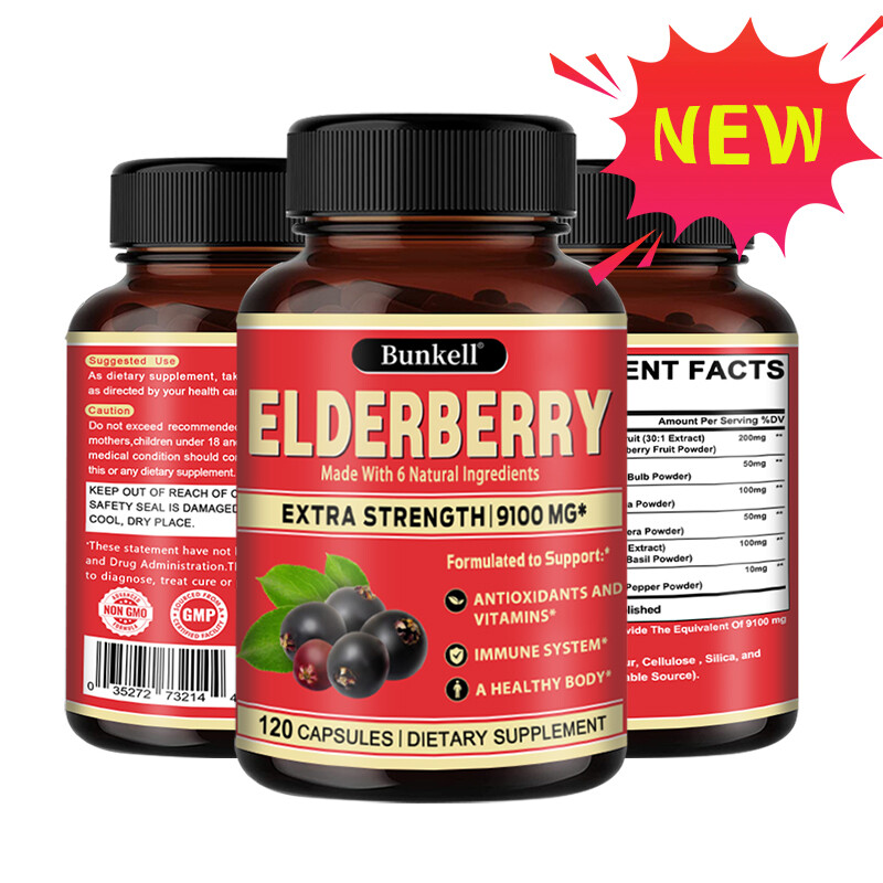 Elderberry Capsules 9100mg Immune System Support Sambucus Nigra Extract