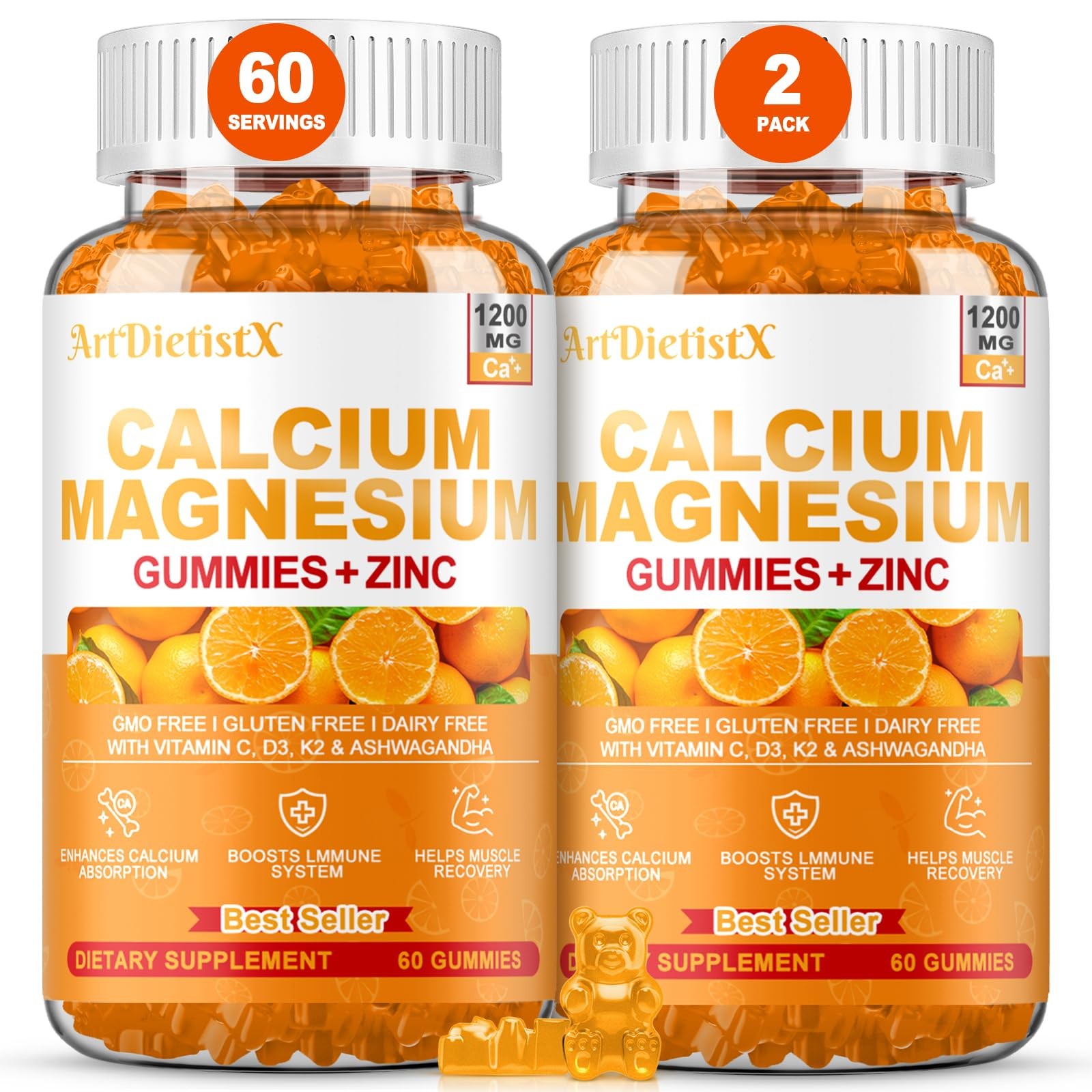 1200mg Calcium Gummies w/Vitamin D3 for Adults – High Absorption Calcium Supp…