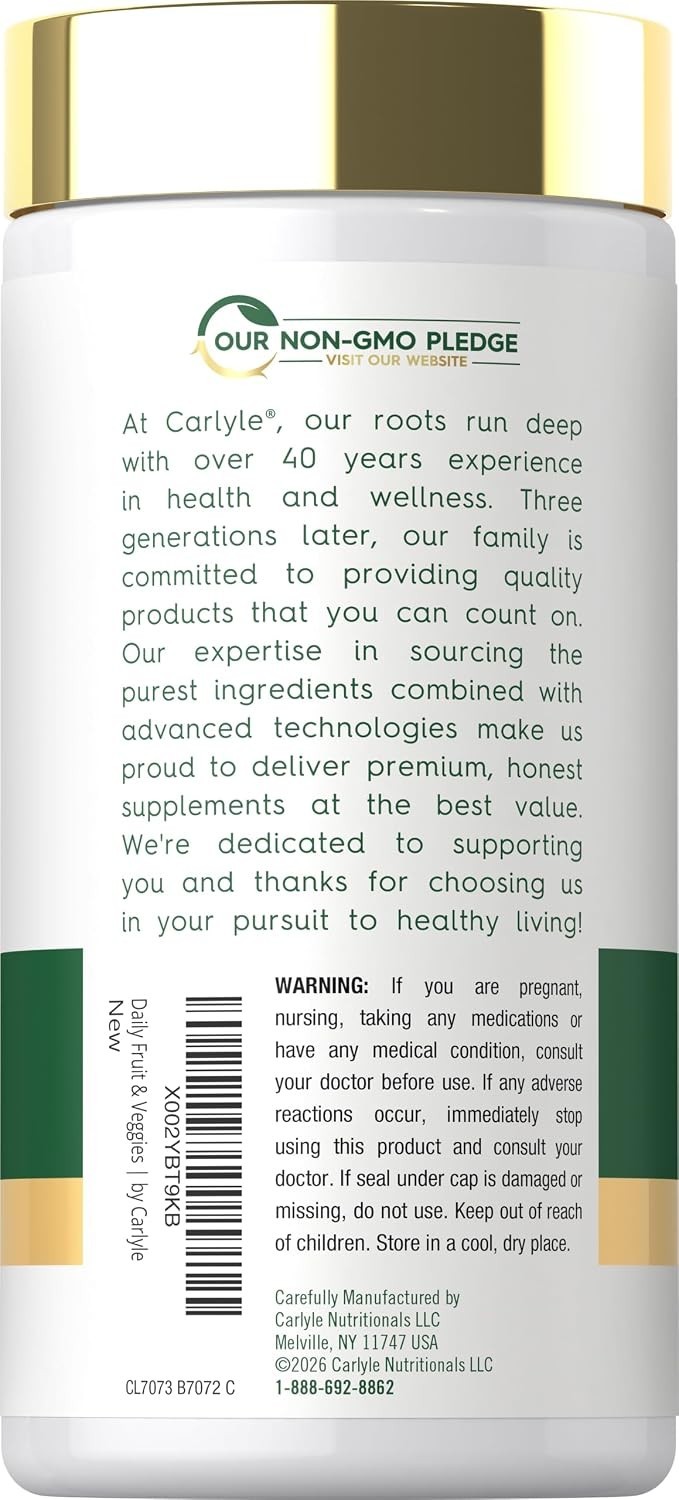 Non-GMO Gluten Free Supplement – 250 Capsules of Fruits & Vegetables