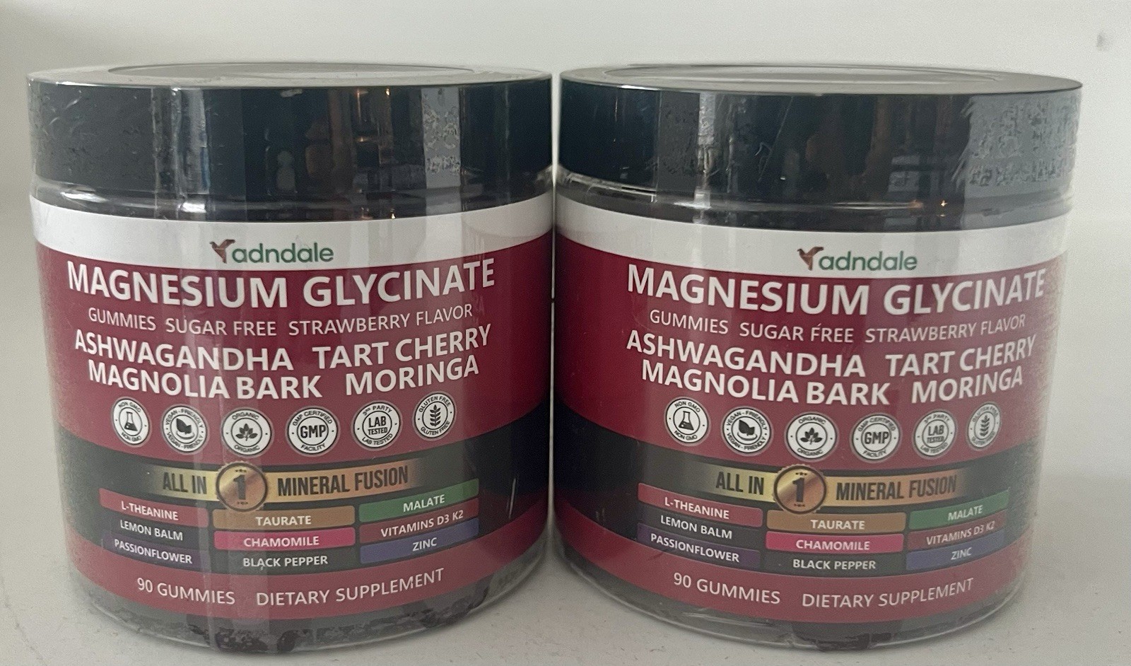 Adndale Magnesium Glycinate 90 Gummies with Ashwagandha Sugar Free, 03/2028 Pack