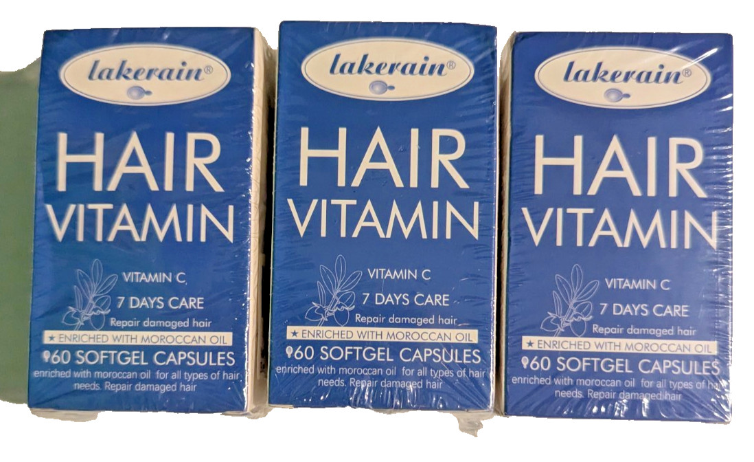 lakerain Hair Vitamin Blue 7 Days Care Vit-C 60ct Soft Gels 3 Pack Exp: MAY 2026