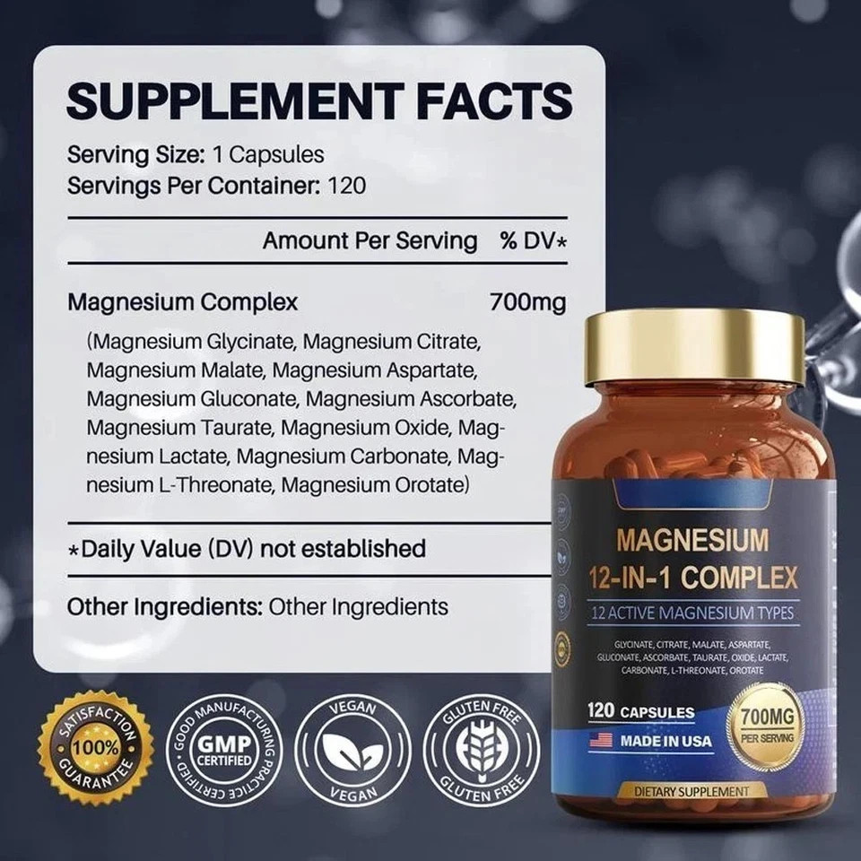 Magnesium 12 in 1 Complex 700mg – Glycinate Citrate Malate Taurate Daily Support