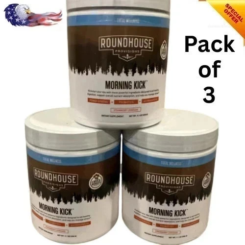 3Pack Roundhouse Provisions Morning Kick DigestiveSupport Powder Lemonade Flavor