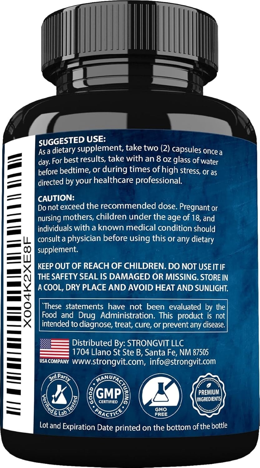 Natural Stress & Sleep Support Supplement: Magnesium, Ashwagandha – 60 Capsules