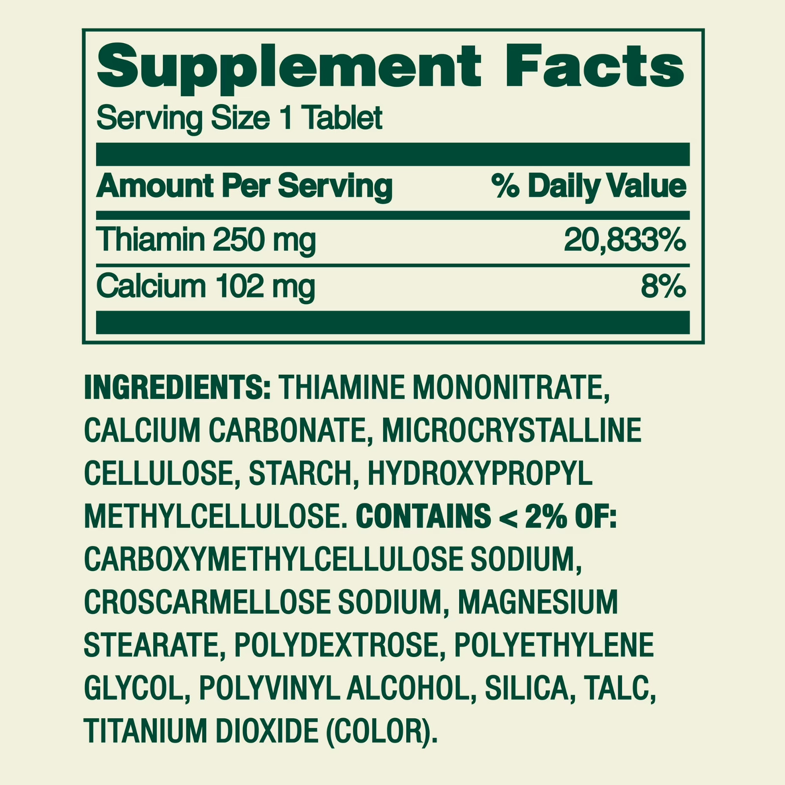 Spring Valley B1 Thiamine 250 mg 100 Count Vitamin Supplement Tablets