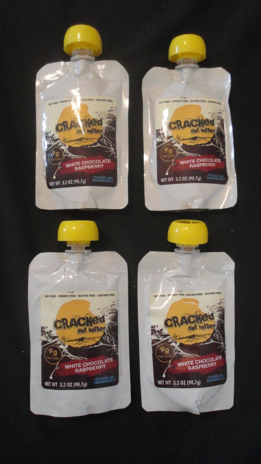 (4) Cracked Nut Butter 3.2 Oz White Chocolate Raspberry 9 g Net Carbs No Gluten
