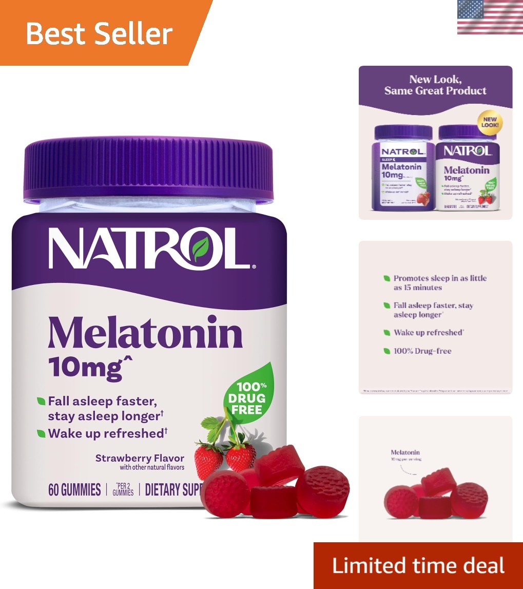 10mg Melatonin Gummies – Drug-Free Sleep Support for Adults, 60 Strawberry Chews