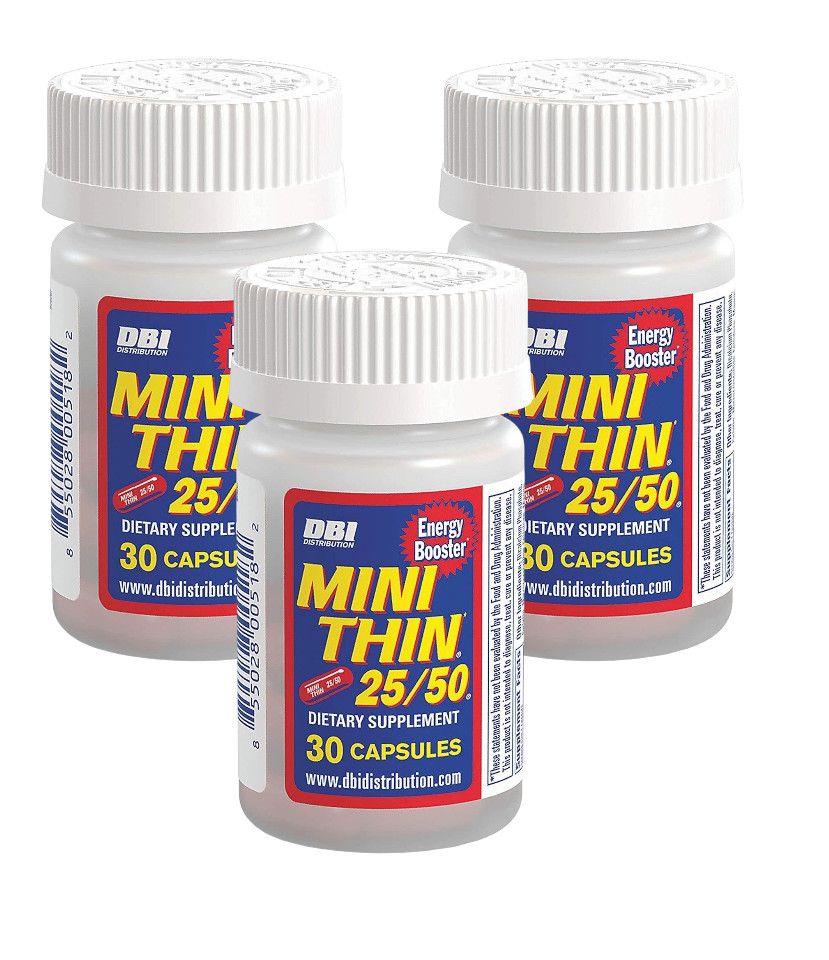 Mini Thin 25/50 Energy Booster Pills 3 Bottles 90 Pills 3 Month Supply Free Ship