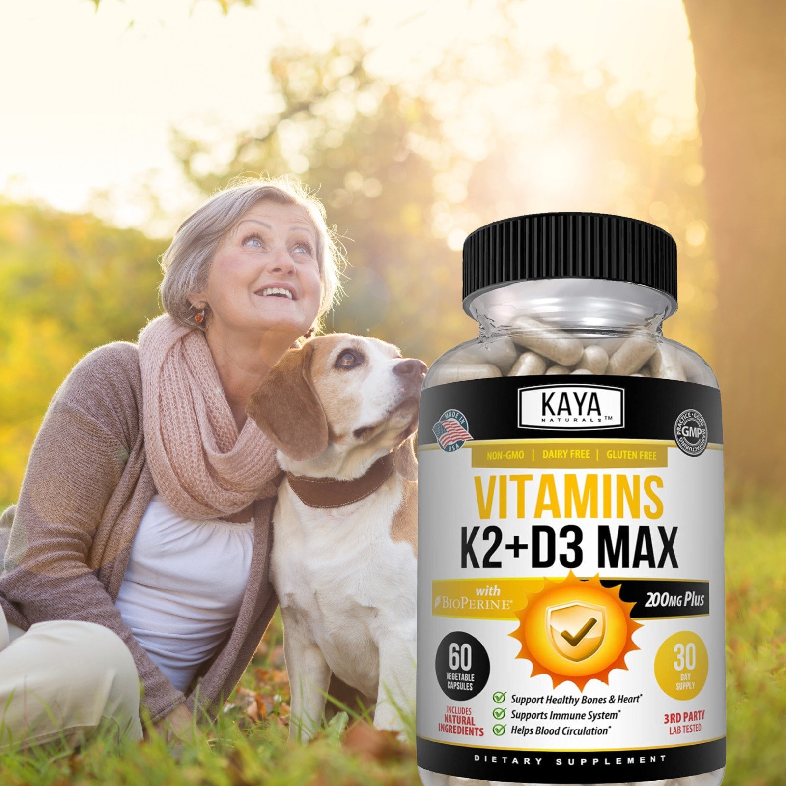 (2 Bottles) Vitamin K2 (MK7) D3 5000 IU Supplement, BioPerine Capsules, Immune