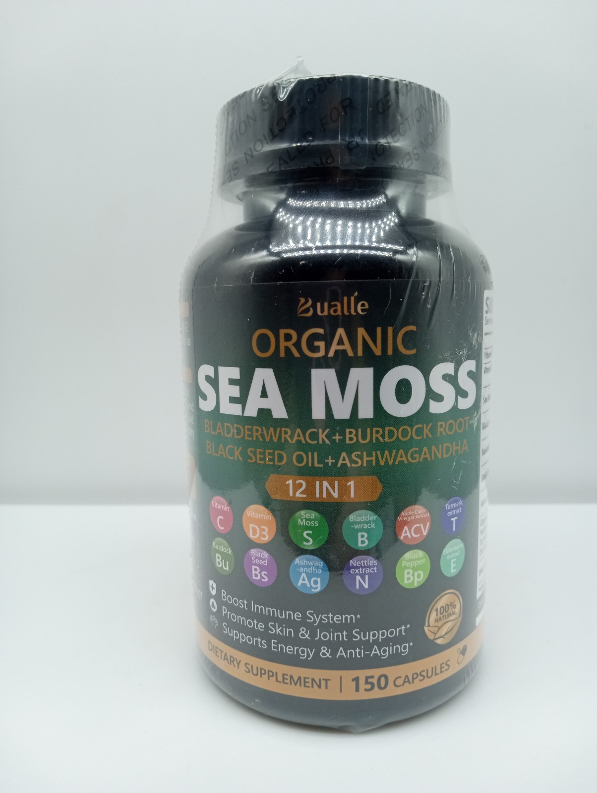Bualle Organic 12-in-1 Sea Moss Capsules – 150 Count Exp 8/2027 New