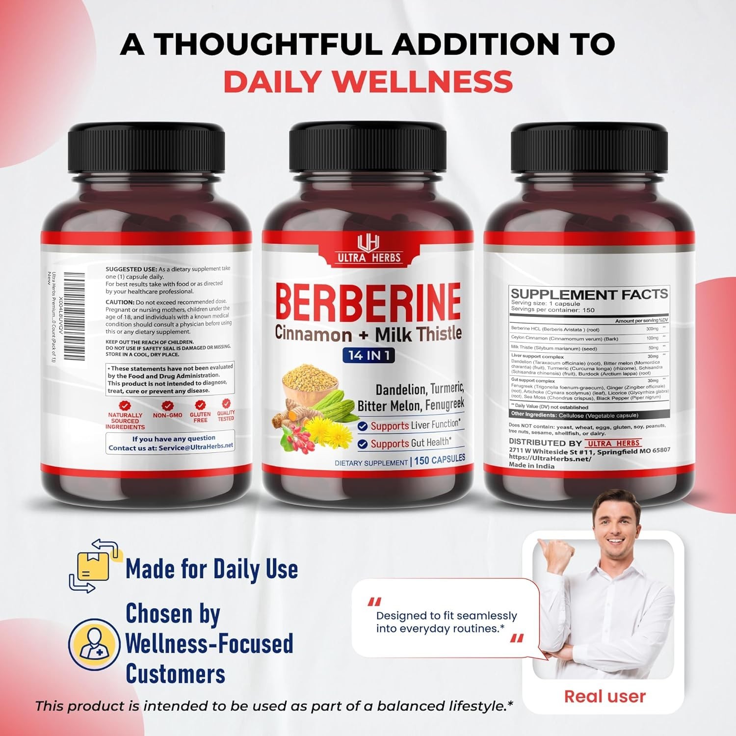 150 Capsules of Natural Berberine with Cinnamon – Supports Liver & Gut Health