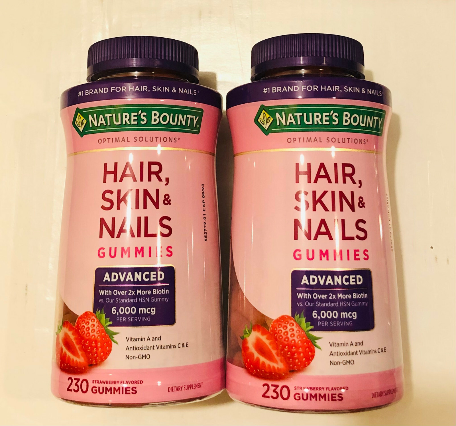 Nature’s Bounty Hair,Skin & Nails Advanced 230 Gummies (2 Packs), 2x More Biotin