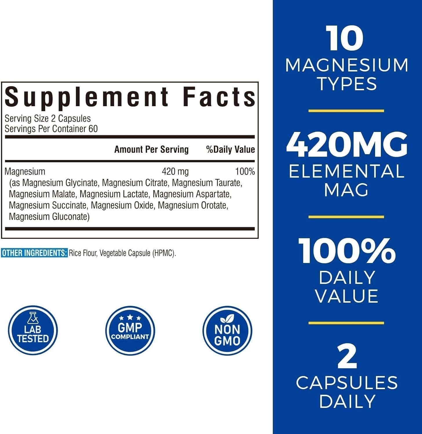 Vitalibre 10 in 1 Magnesium Complex, 420mg Elemental Magnesium | Ultra Strength,