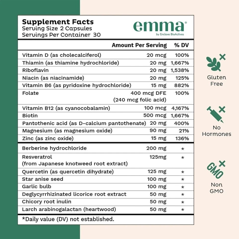 3Bottles Emma Gut Health Supplement 180 Capsules for Bloating Relief & Leaky Gut
