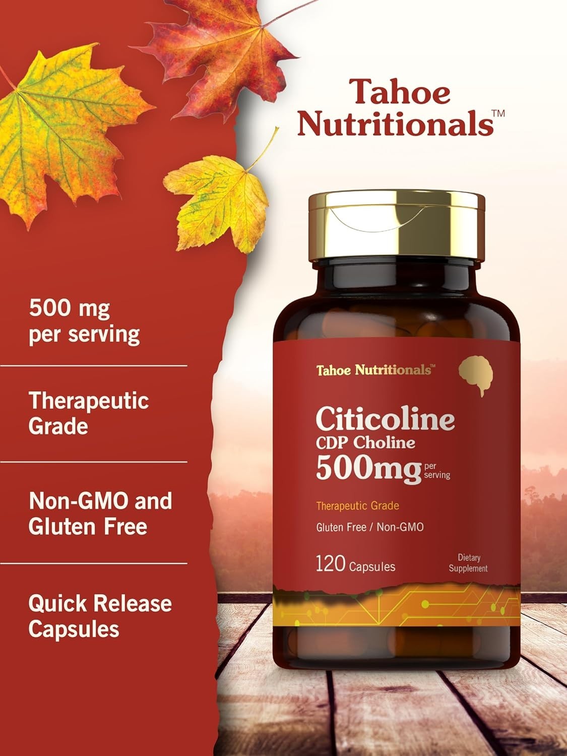 Citicoline Supplement | 500mg | 120 Capsules | CDP Choline | Therapeutic Grad…