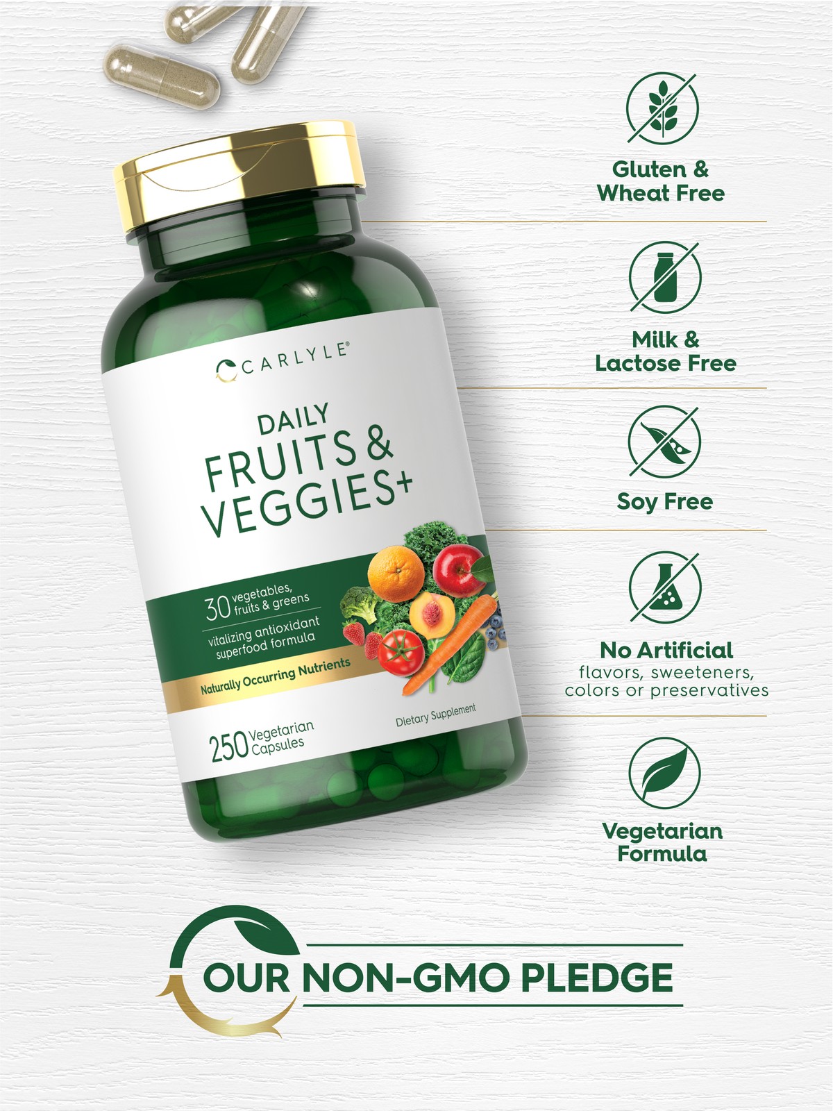 Fruits and Veggies | 250 Capsules | 32 Fruits and Vegetables | by Carlyle
